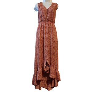 Preowned Threads & States Floral Hi-Low Dress – Size XL, Red-Orange